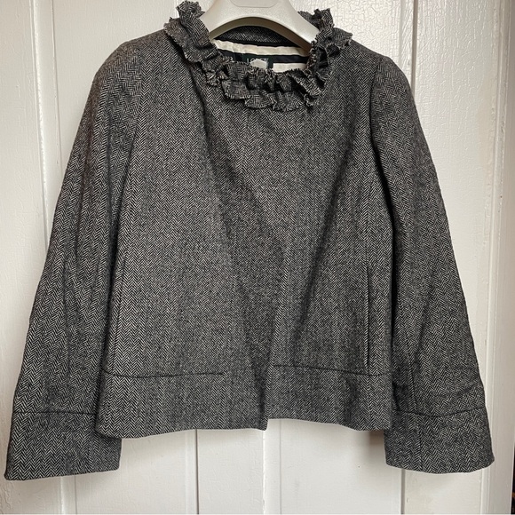 J. Crew Wool Tweed Ruffle Neck Blazer - Picture 1 of 10